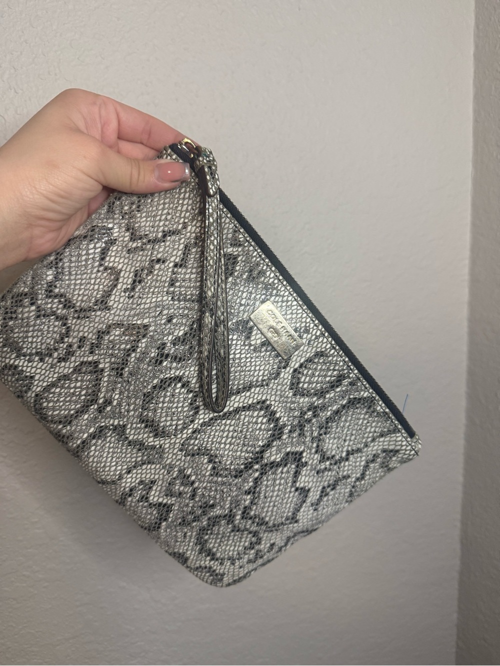 Cole Haan Snake-Print Wristlet Clutch in Gray and Black
